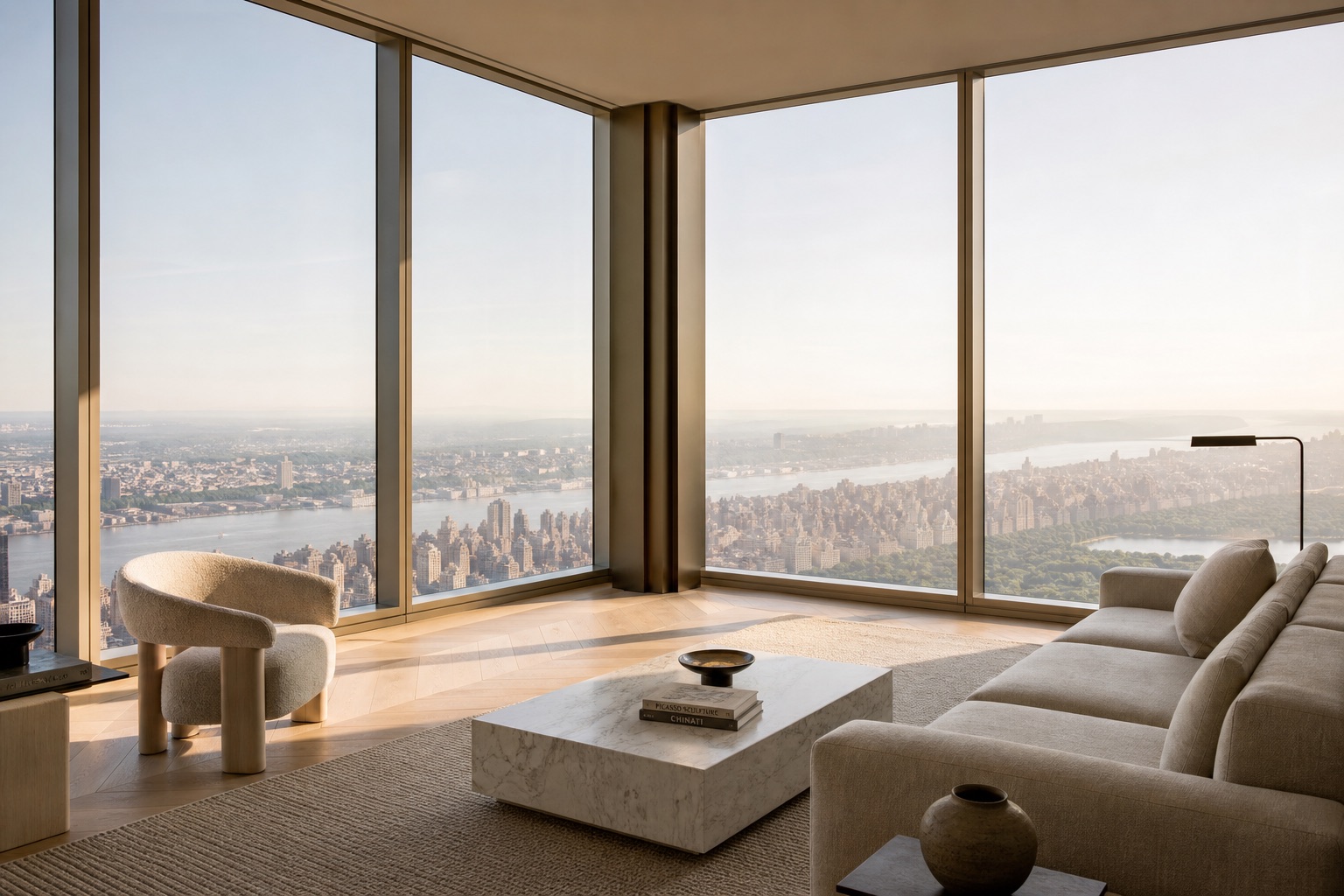 The Warrender, Residence 70A — corner living room in morning light over Central Park